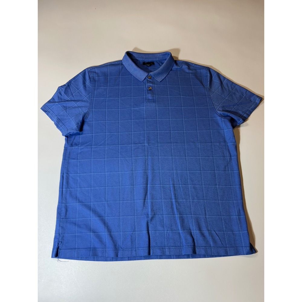 Van Heusen Polo Shirt Mens XL Blue Excellent Windowpane Grid Short Sleeve